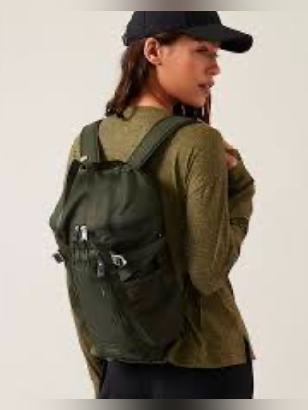 Athleta Excursion Backpack Ripstop Fabric Aspen Olive Lightweight Bag NWOT 16x12